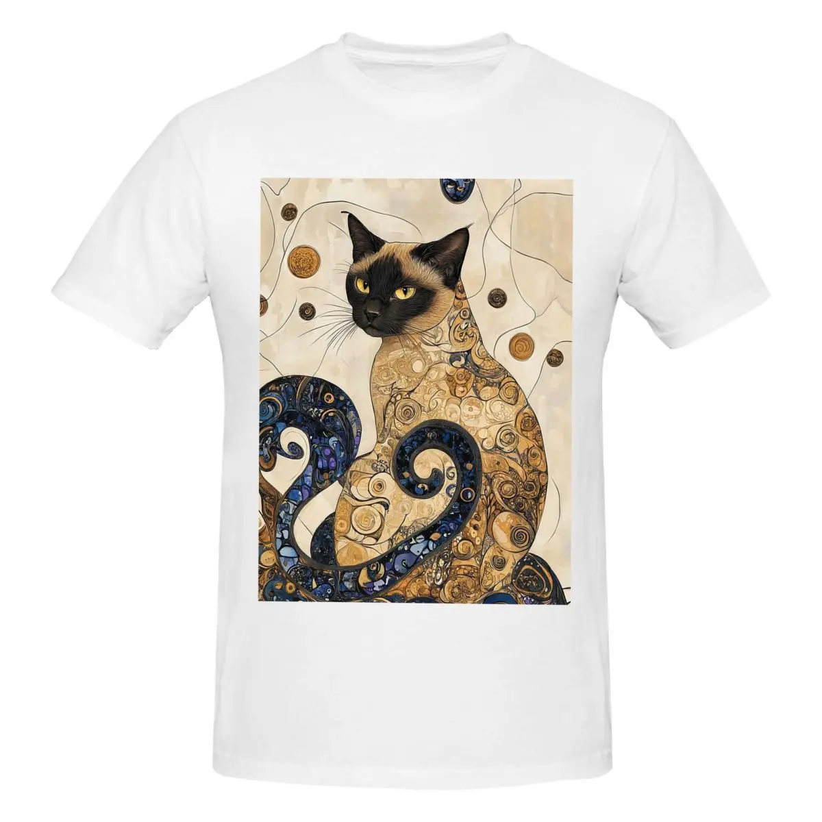 Whimsical Klimt Balinese Cat Portrait Men T-Shirt Fashion Oversized T Shirts Men's Crew Neck Cotton Tees Short Summer Male