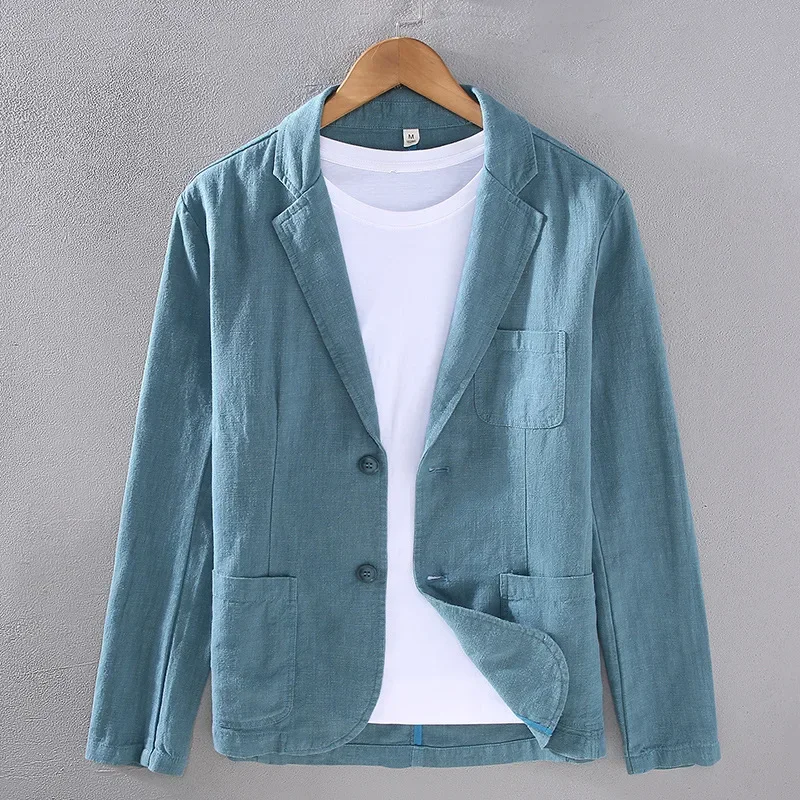Breathable Spring Summer Male Suits Slim Commute Casual Blazer Men Single Breasted Cotton Linen Jacket Korean Fashion Coat Youth