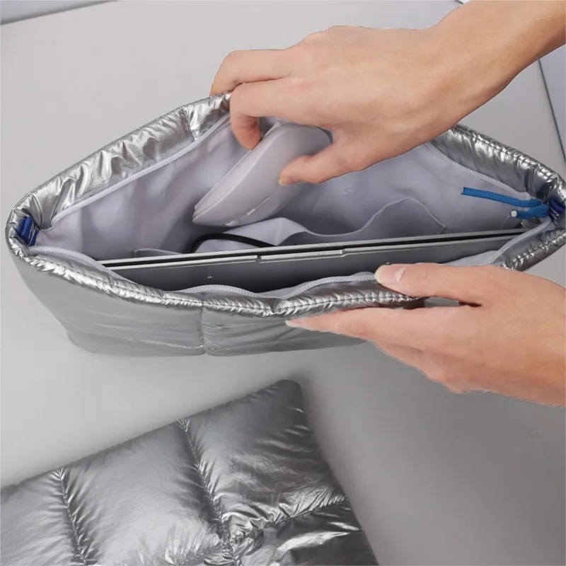 Ins الفضة حقيبة لابتوب المرأة ماك بوك اير 13.3 14 15.6 16 بوصة حافظة ماك بوك ملحقات تخزين للصدمات الكتف Y2k حقيبة دفتر