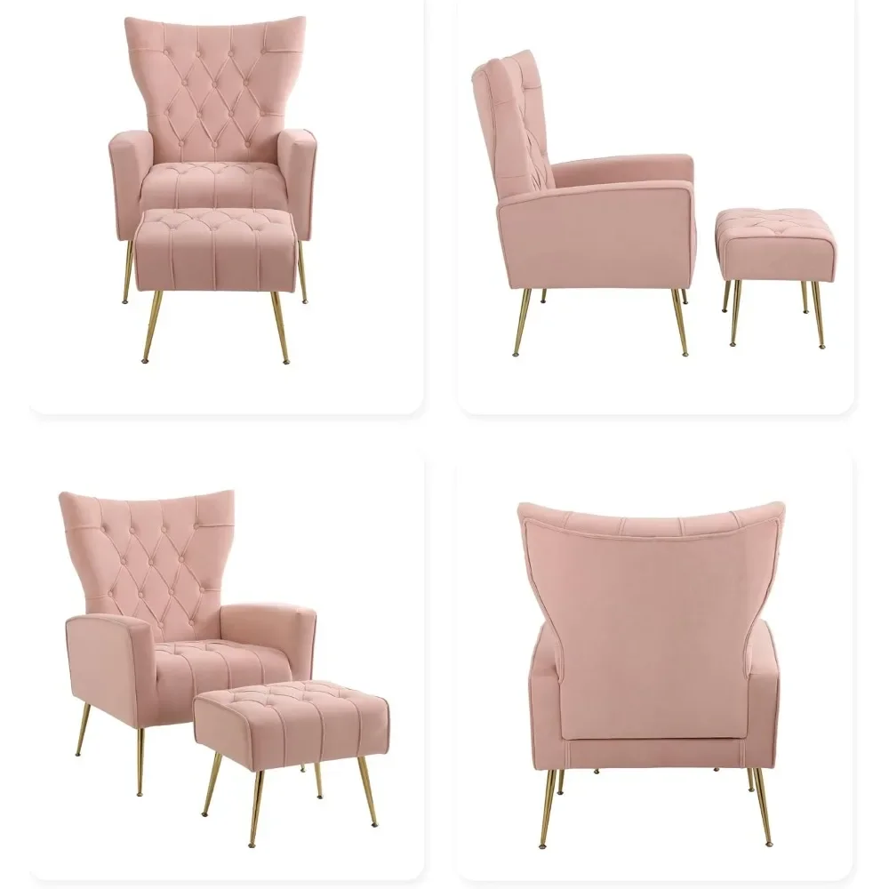 مجموعة من كرسيين مخمليين باللون الأبيض مع أرجل معدنية ذهبية مريحة لديكور غرفة المعيشة وغرفة النوم #6