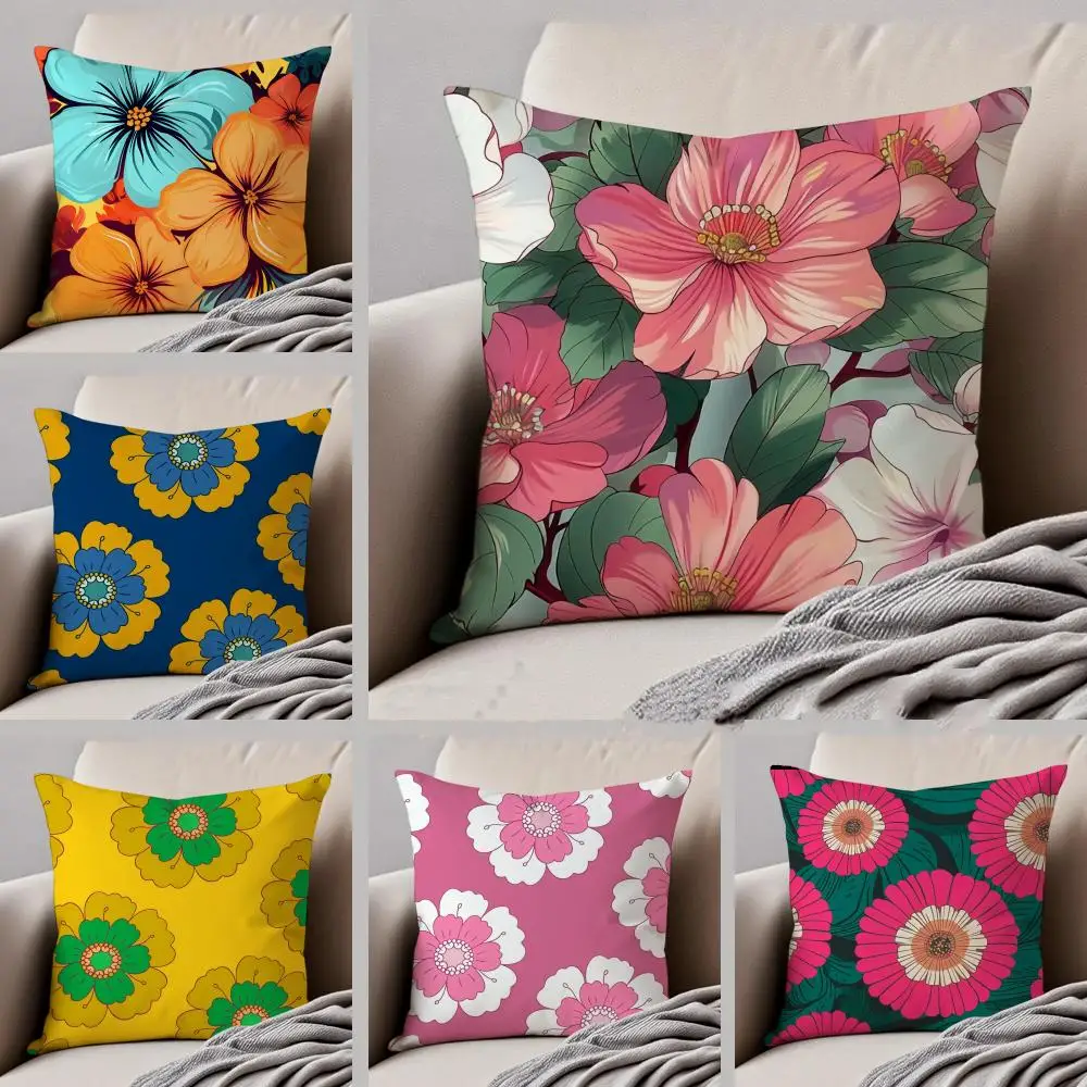 Chinese style flower Flower and bird printing Cushion Cover Linen Pillow Case Soft Breathable Protective Couch Room Decoration