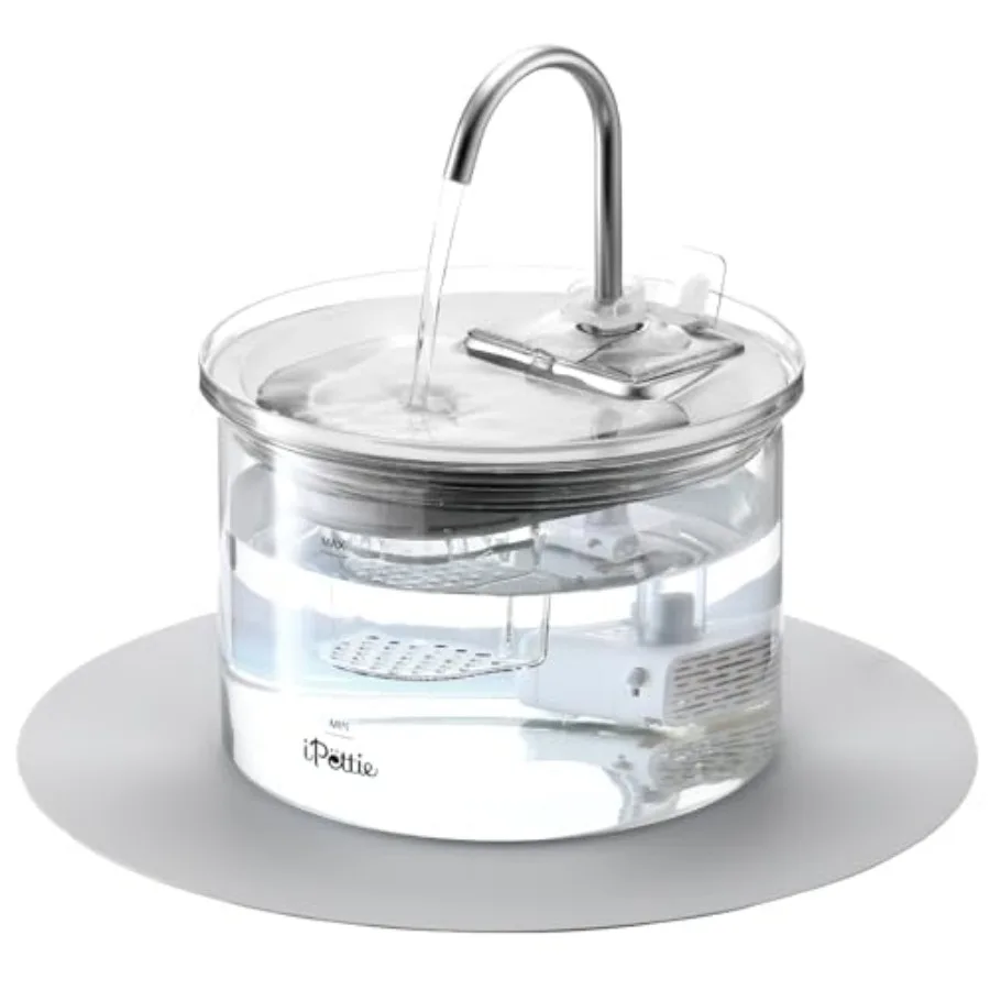 

Glass Cat Water Fountain Kitty Spout Water Fountain 68oz/2L for Cats Dogs with 2 Spray Heads 3-Stage Filtration Automatic Water