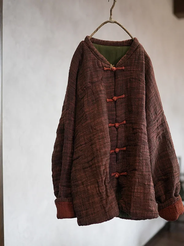 

Вязаное женское зимнее пальто ручной работы из утолщенного хлопка и высококачественного льна, свободного кроя, с пуговицами