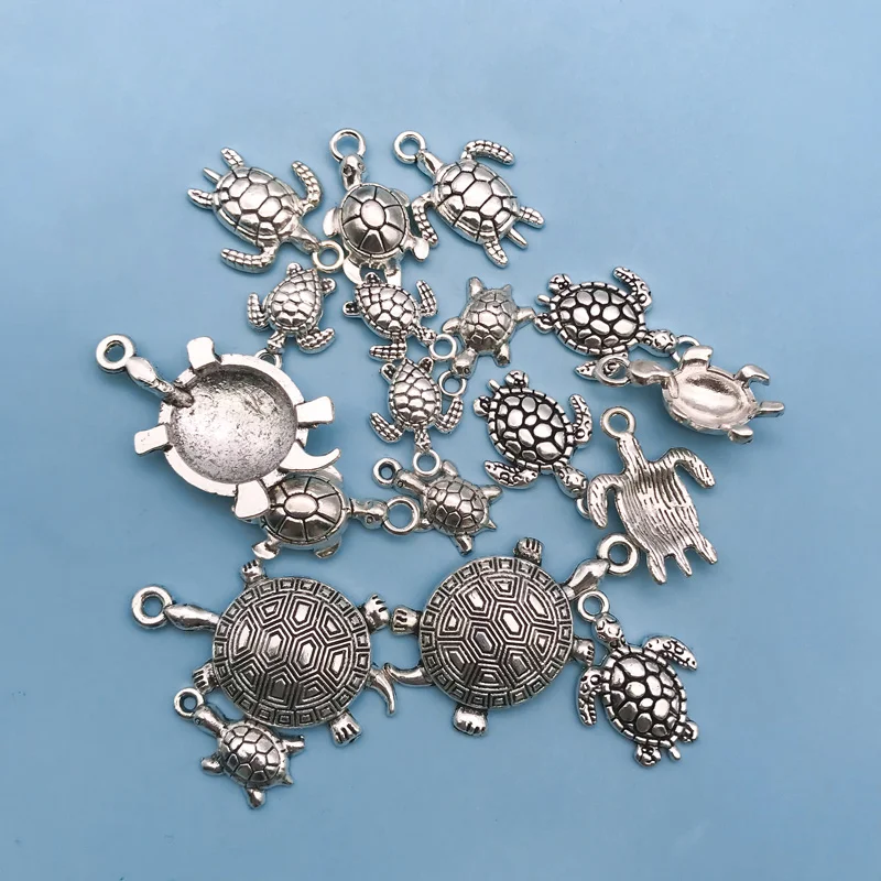 18pcs/Set Zinc Alloy Antique Silvery Marine Turtle Shaped Pendants for DIY Necklace Bracelet Earrings Jewelry Making Handmade