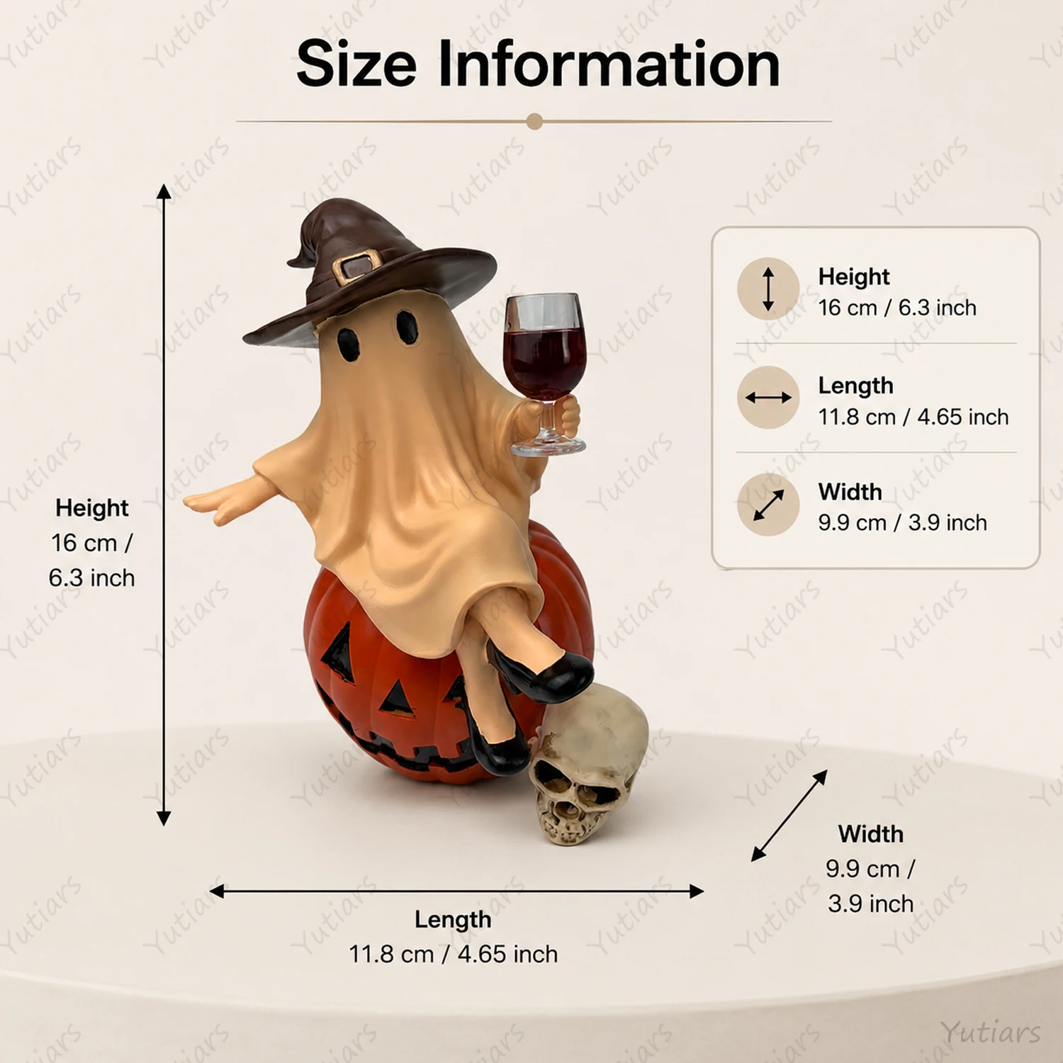 Cute Halloween Ghost Figurine with Witch Hat Wine Glass Resin Statue Home Decor Ornament for Living Room Shelf Tabletop Gift