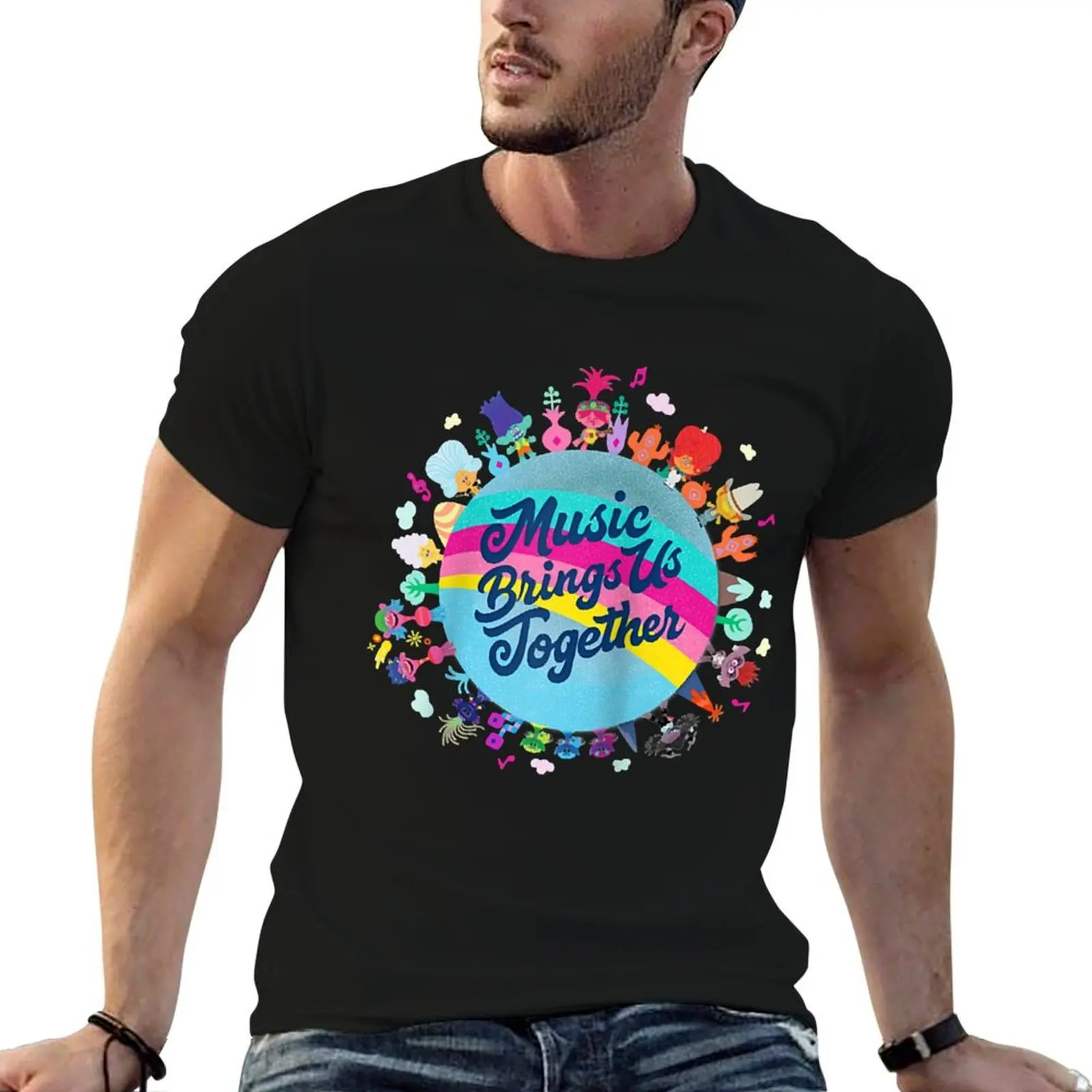 Mens Funny Trolls Cartoon World Comedy Movies Tour Gift For Fans T-Shirt Breathable Basic Cotton T-Shirt
