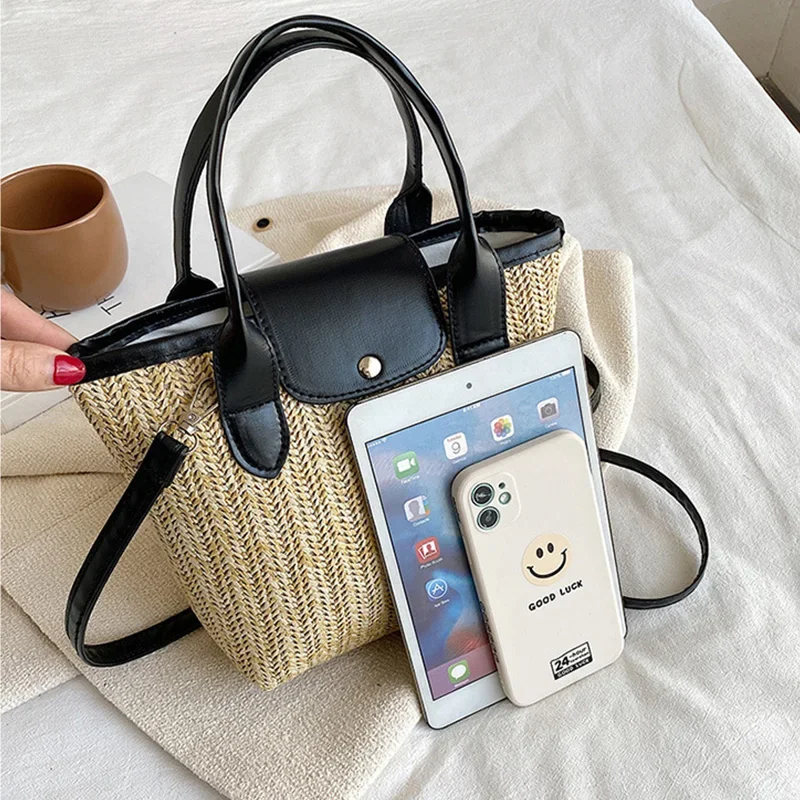 Women Bags 2023 Straw Weave Crossbody Shoulder Handbags Casual Bucket Totes Bags Summer Spring Seaside Travel Beach Bag Purse