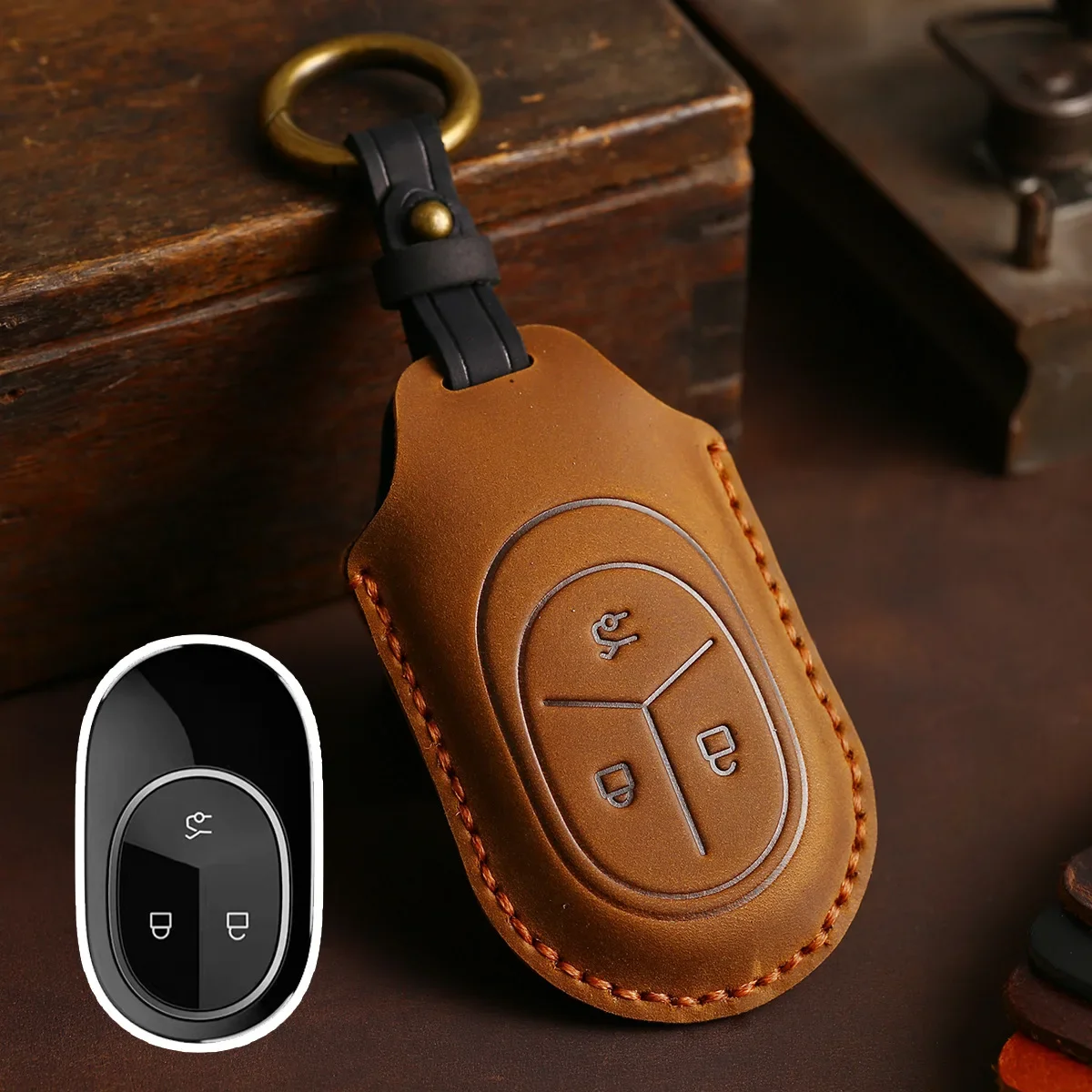 

1pc 3 Bottons Leather Car Key Case Cover For Nio ET7 ET5 2023 2024 Accessories