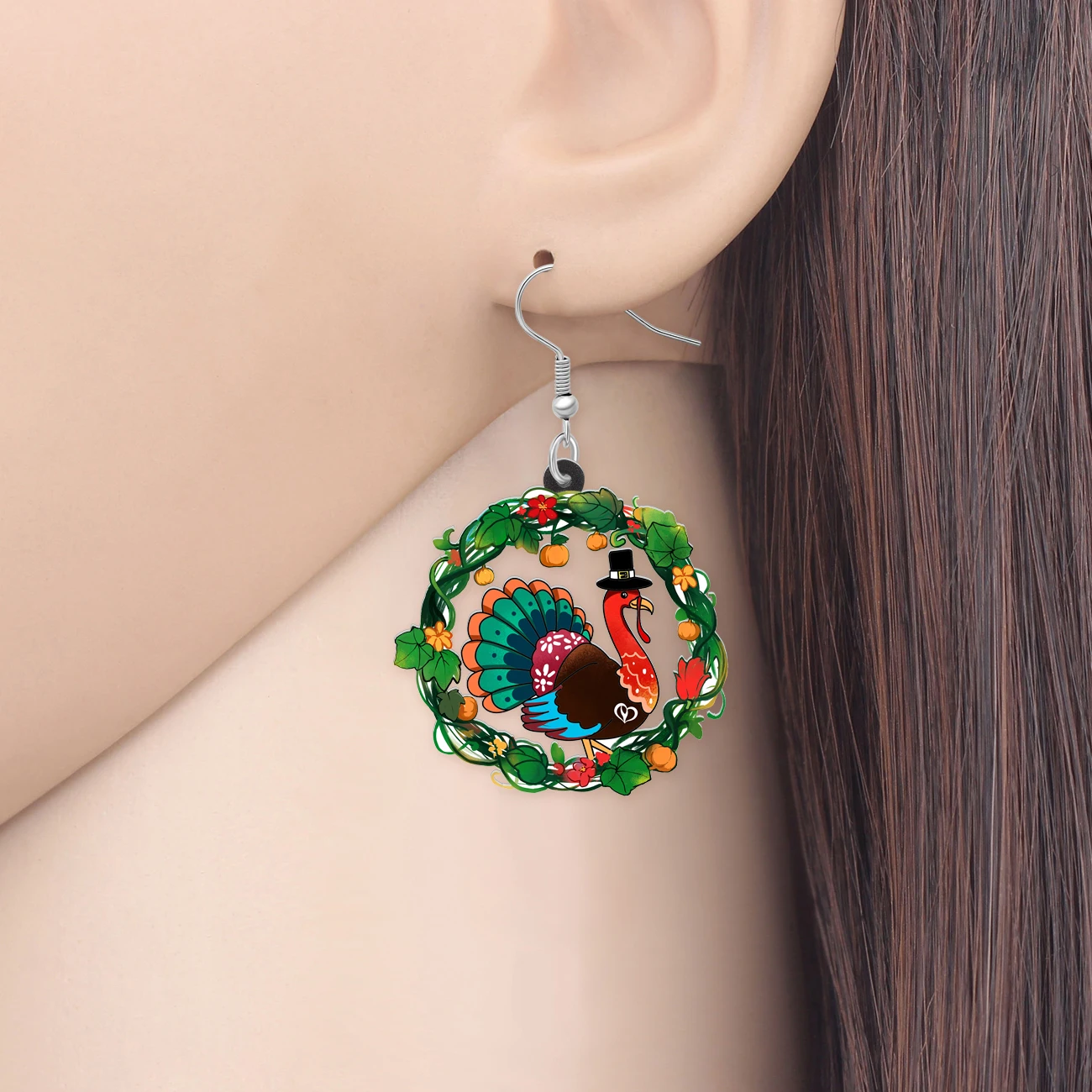 BONSNY Acrylic Thanksgiving Turkey Earrings Farm Animals Garland Chicken Fall Holiday Jewelry Thankful Gifts For Women Charms