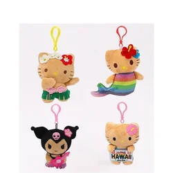 MINISO  Anime Hello Kitty Kuromi Doll Filled Keychain Dark Skin Hawaii Series Cartoon Toys Bag Charms Charms Holiday Gifts