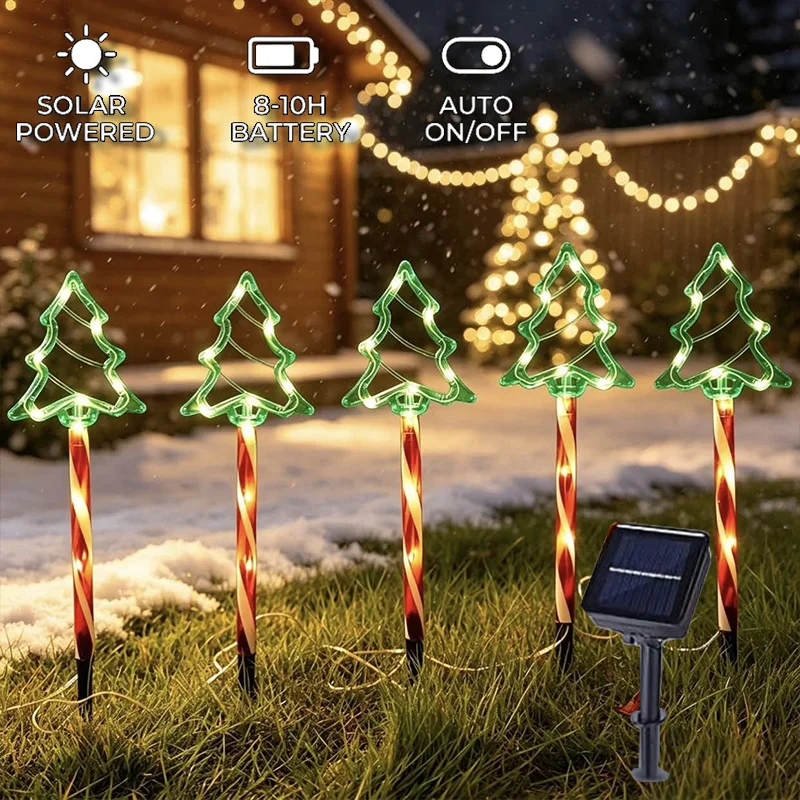 Solar Candy Christmas Tree Garden Lights 5PC/Set Outdoor Waterproof LED Lawn Stake Lamp Decoration for Yard Party Holiday