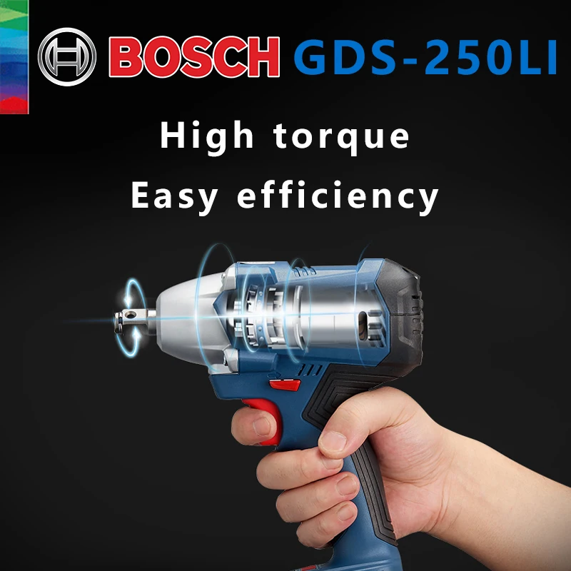 Imagem -03 - Bosch Gds 250 li 18v Chave de Impacto sem Fio Soquete Parafuso Porca de Lítio Recarregável Chave Elétrica 250nm Ferramenta Elétrica Profissional