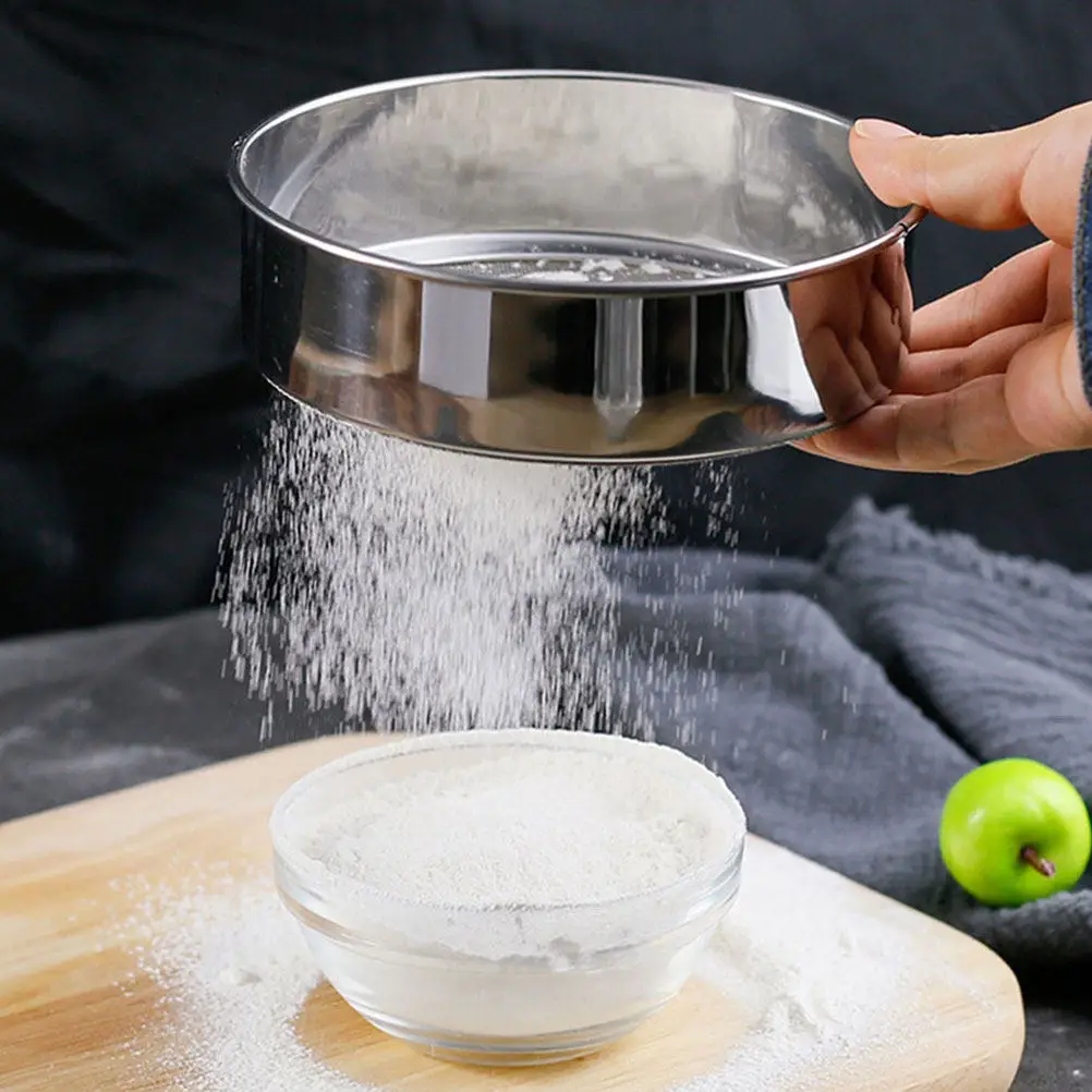 2Pcs Flour Sifter Stainless Steel Fine Mesh Round Baking Strainers 60 Mesh Manual Flour Sieving Tool Kitchen Baking Filter Sugar