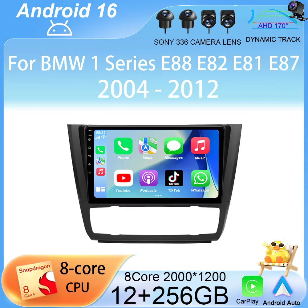

Автомагнитола Carplay Android 16 для BMW 1 серии E88 E82 E81 E87 2004-2012, мультимедийный видеоплеер, GPS-навигация, стереосистема
