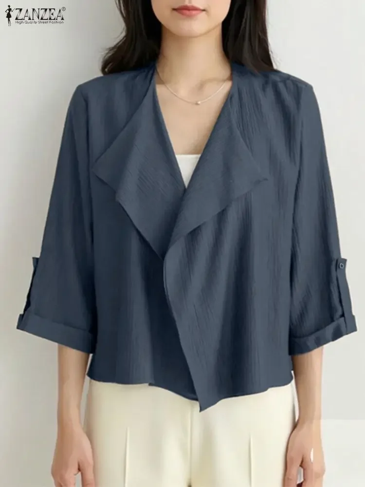 

2025 ZANZEA Women Trench Coats Autumn 3/4 Sleeve Solid Open Stitch Fashion Loose Lapel Casual Jackets Streetwear OL Outercoats