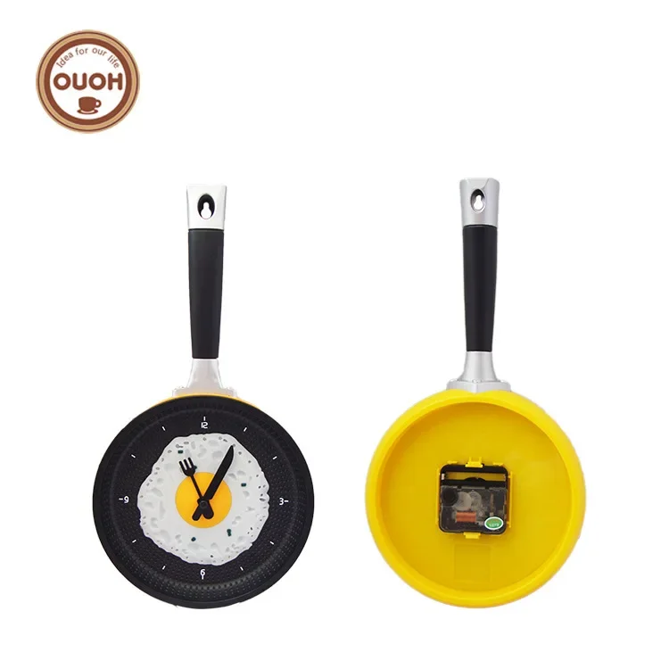 Cross-Border Egg Frying Pan Flat Bottomed Pot Clock Silent Creative Hanging Clock Living Room Bedroom Egg Frying Pan Wholesale