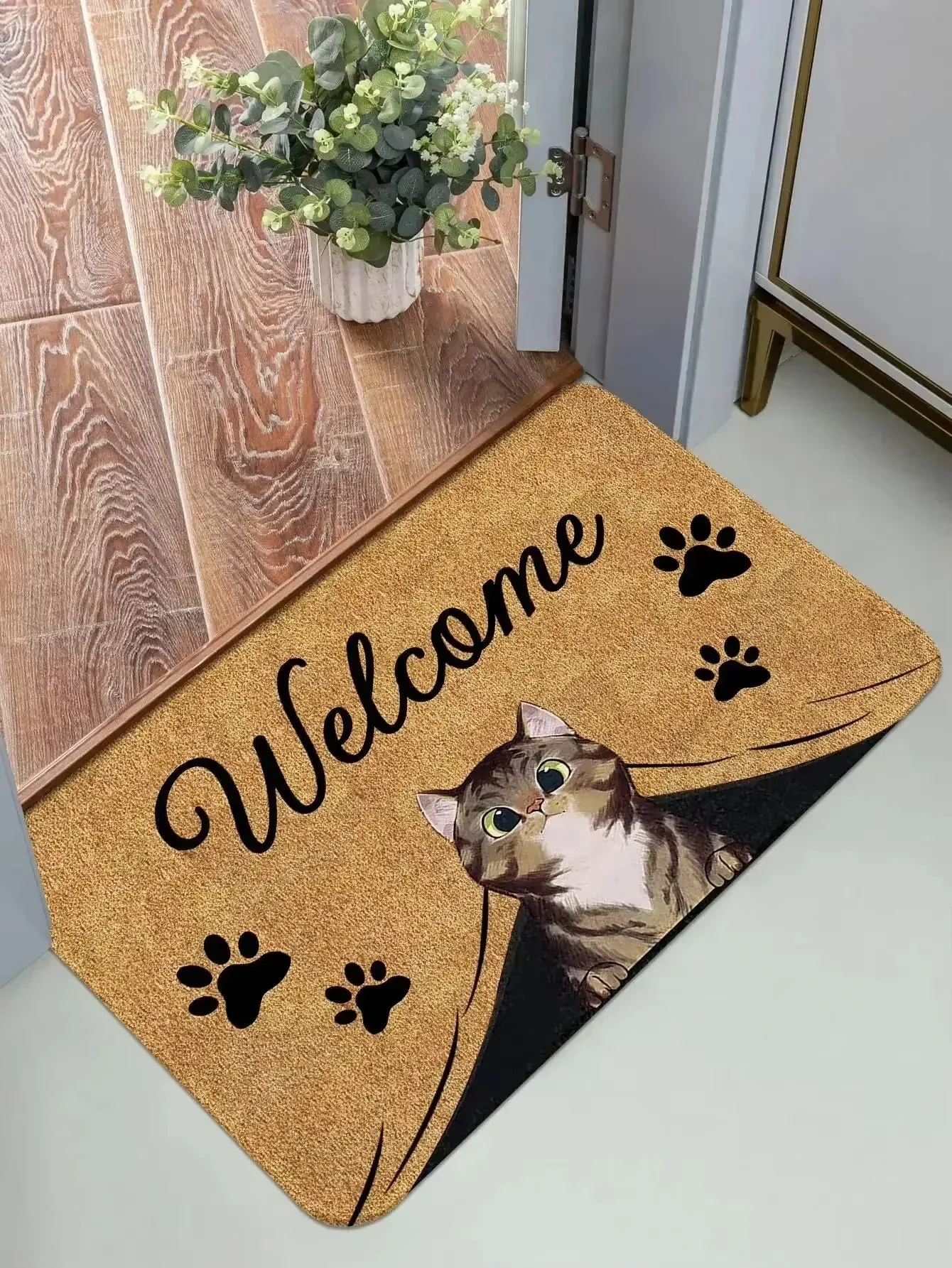 Schwarzer Katzen-Teppich, Willkommensmatte, niedlicher Cartoon-Rutschfester Fußmatte, weicher Teppich für Wohnzimmer, Teppich, Schlafzimmer, Outdoor-Teppich, Heimdekoration – Detail 11