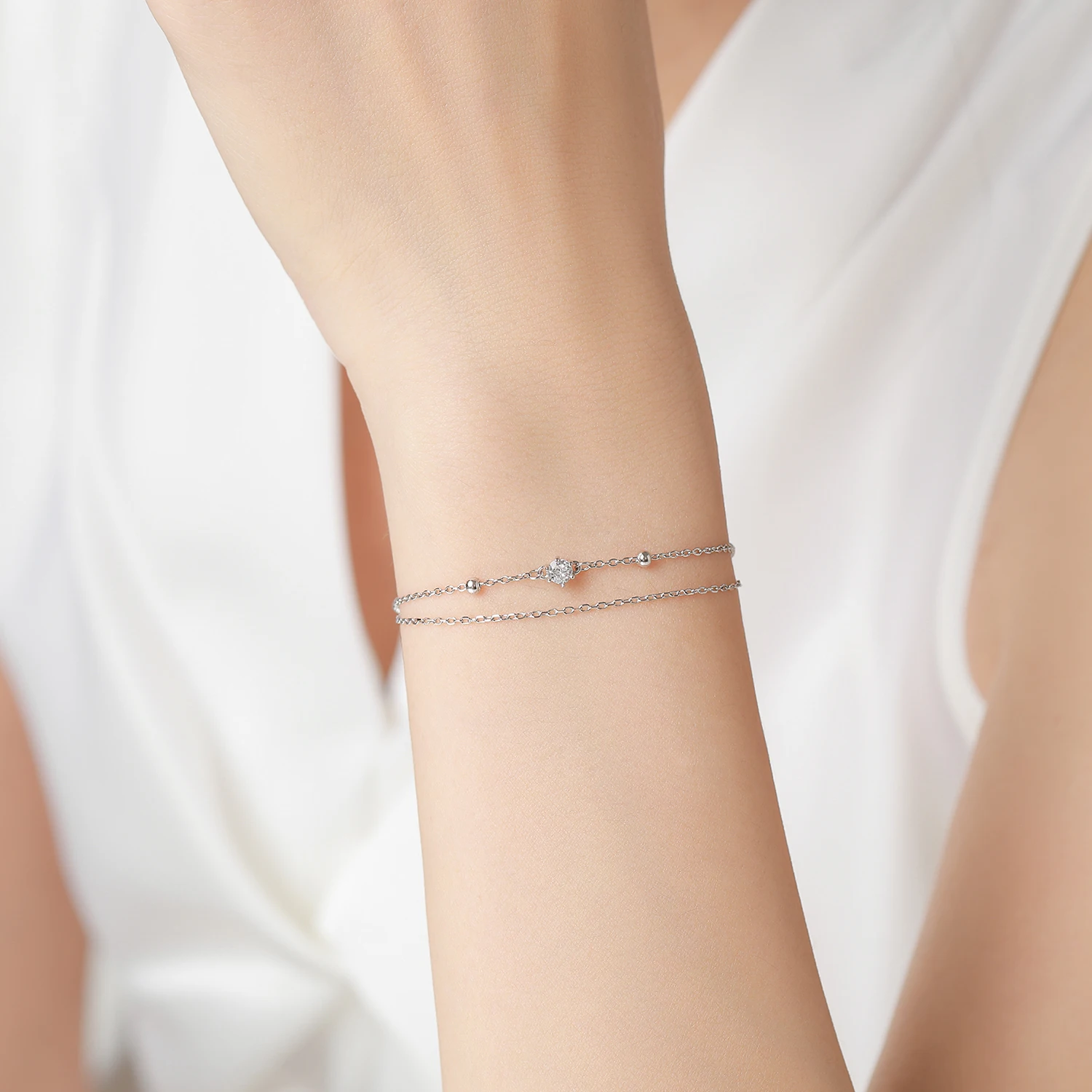 Ailmay mode 925 en argent Sterling perles simples ligne chaîne Bracelets pour femme classique charme Double couches Bracelet bijoux