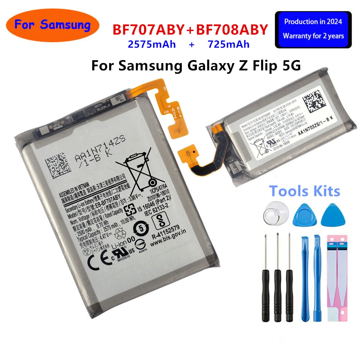 

Brand New EB-BF707ABY EB-BF708ABY Battery For Samsung Galaxy Z Flip 5G GH82-23867A SM-F707U BF707 BF708 Batteries+Tools