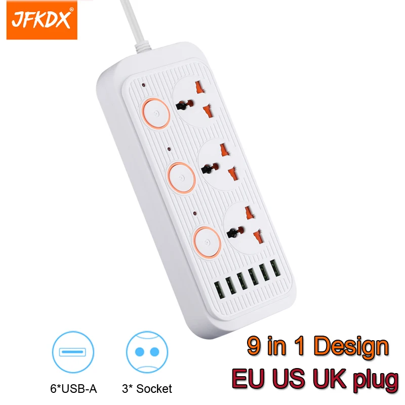 

JFKDX EU US UK Socket Adapter Network Filter Extension Power Socket Multi AC Outlets Power Strip 3.1 A USB Fast Charging Ports