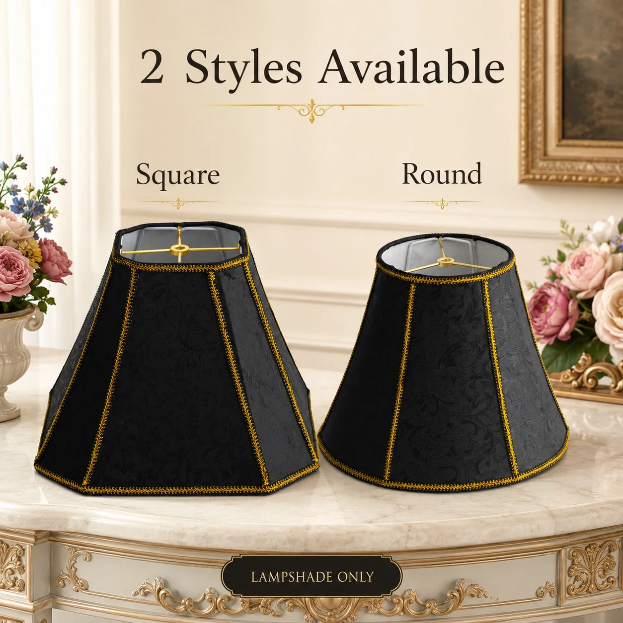 Classic Black Gold Jacquard Fabric Lampshade Embossed Relief Pattern Woven Craft European Table Floor Lamp Shade Vintage