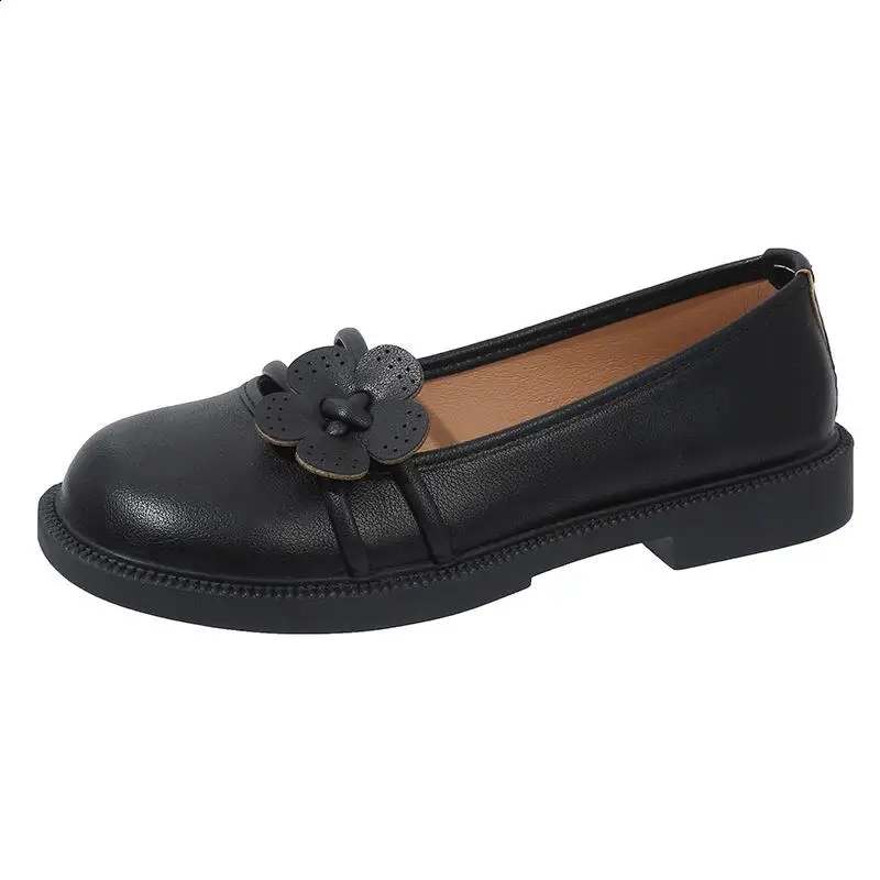 Zapatos informales de tacón bajo con punta redonda para mujer, zapatillas Oxford de cuero, estilo Retro, para Otoño y verano, 2023