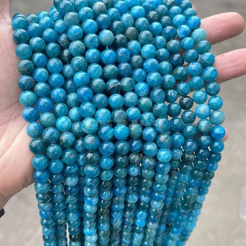 3A Quality Natural Blue Apatite Beads Round Loose Spacer Bead for Jewelry Making DIY Charm Bracelet Accessroy 6 8 10mm 15\