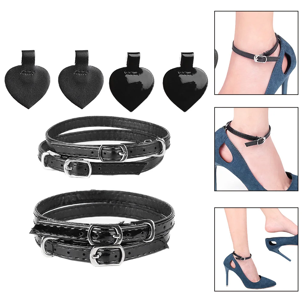 

2Sets Black Anti-Loose High Heel Shoe Straps Detachable Heel Cushion Pads Anti-Drop Shoe Strap Replacement Anti-Loose Shoelace
