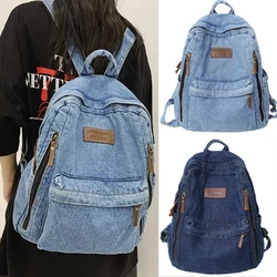 School Trend Student Jeans Bag Denim Fashion Backpacks Multi Pockets Large Capacity Rucksack Mochila De Escola Feminina