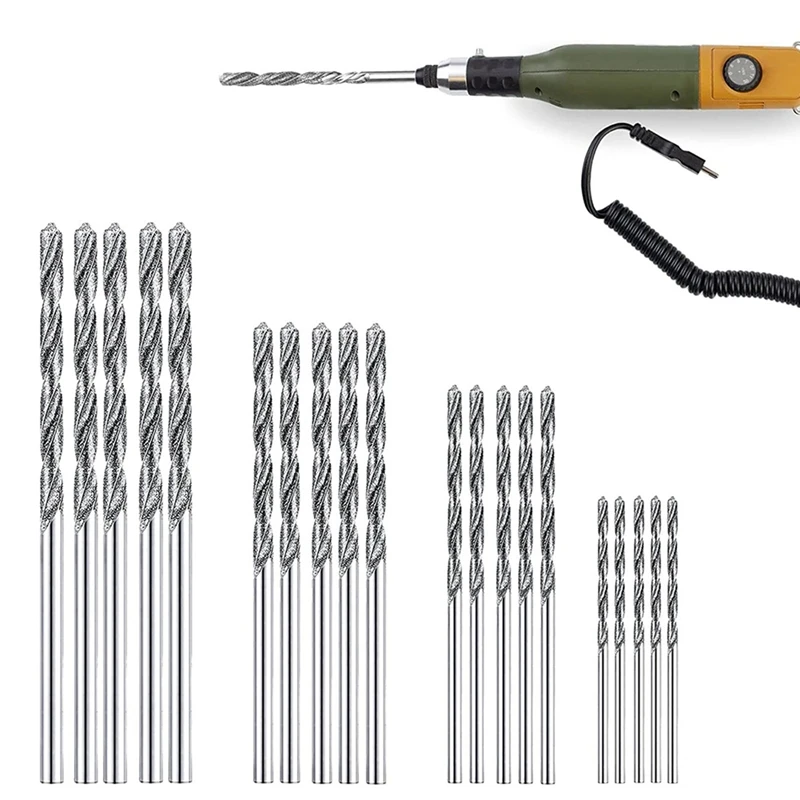 A23T 60 Pcs Diamond Drill Bit Set 1mm 1.5mm 2mm 2.5mm Twist Tip Jewelry Glass Sea Shell Gemstone Lapidary Tool