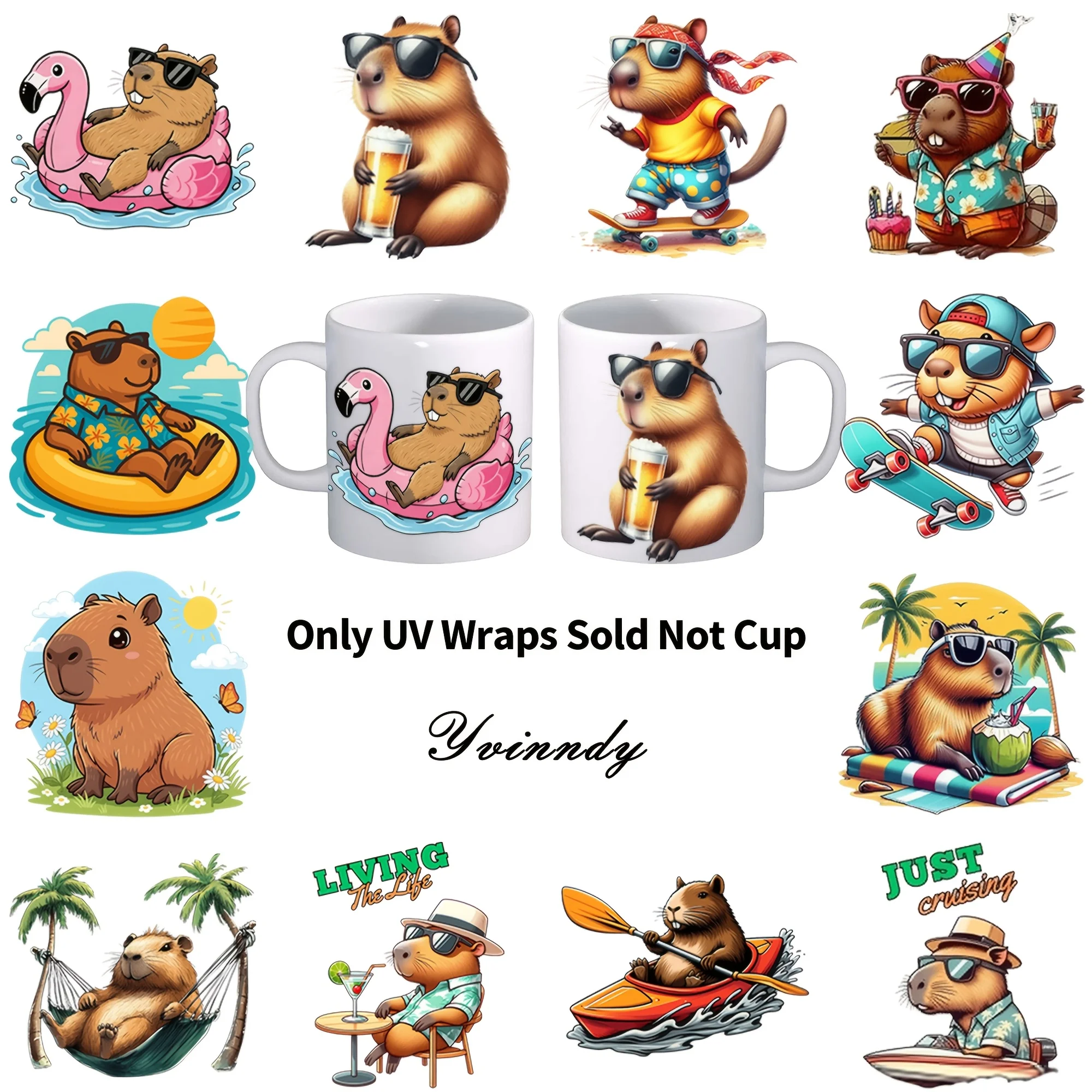 

12 PCS/Set Of Summer Capybara UV DTF Transfer Stickers Waterproof And Durable DIY Handicraft Gifts Perfect Gift Choice (NO Cups)