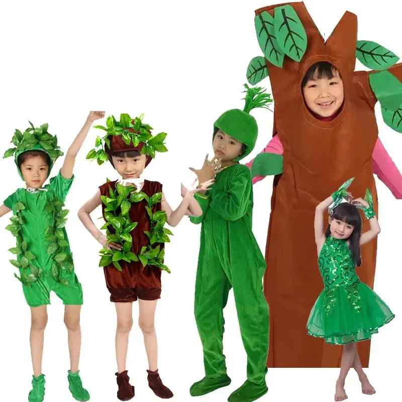 حماية البيئة للأطفال شجرة صغيرة كبيرة التمثيل زي الزهور والأشجار النمذجة العشب مرحلة الدراما الدعائم يوم الأطفال