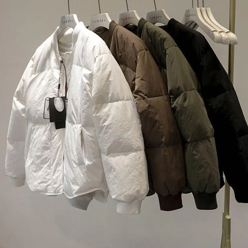 

Woman Winter Puffer Jacket Shorty Cotton-Padded Jacket Student Keep Warm Baseball Jersey Tops Fashion Thicken Solid Color Coat