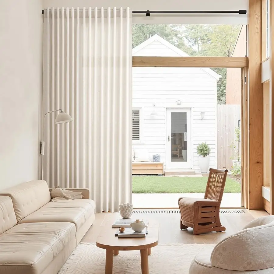 Beige Linen Curtains 50 x 90 inches Long Living Room Back Tab Rod Pocket Semi Sheer Curtain Boho Modern Privacy Light Filtering