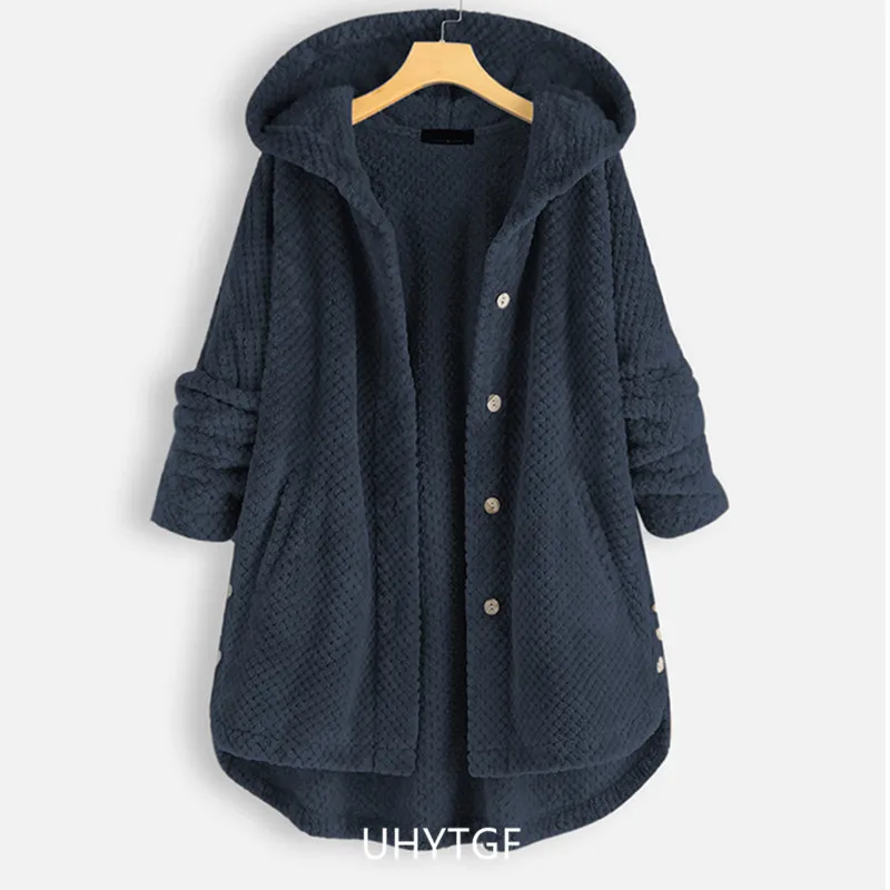 UHYTGF Coat Women\'s Quality Double-Sided Fleece Spring Autumn Jackets Female Hooded Single Breasted Casual Ladies Outerwear 1875