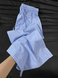 2024 Autumn Women Pants Striped Pocket Drawstring Elastic Waist Casual Long Trouser Female Summer New Fashion Loose Bottom Girl