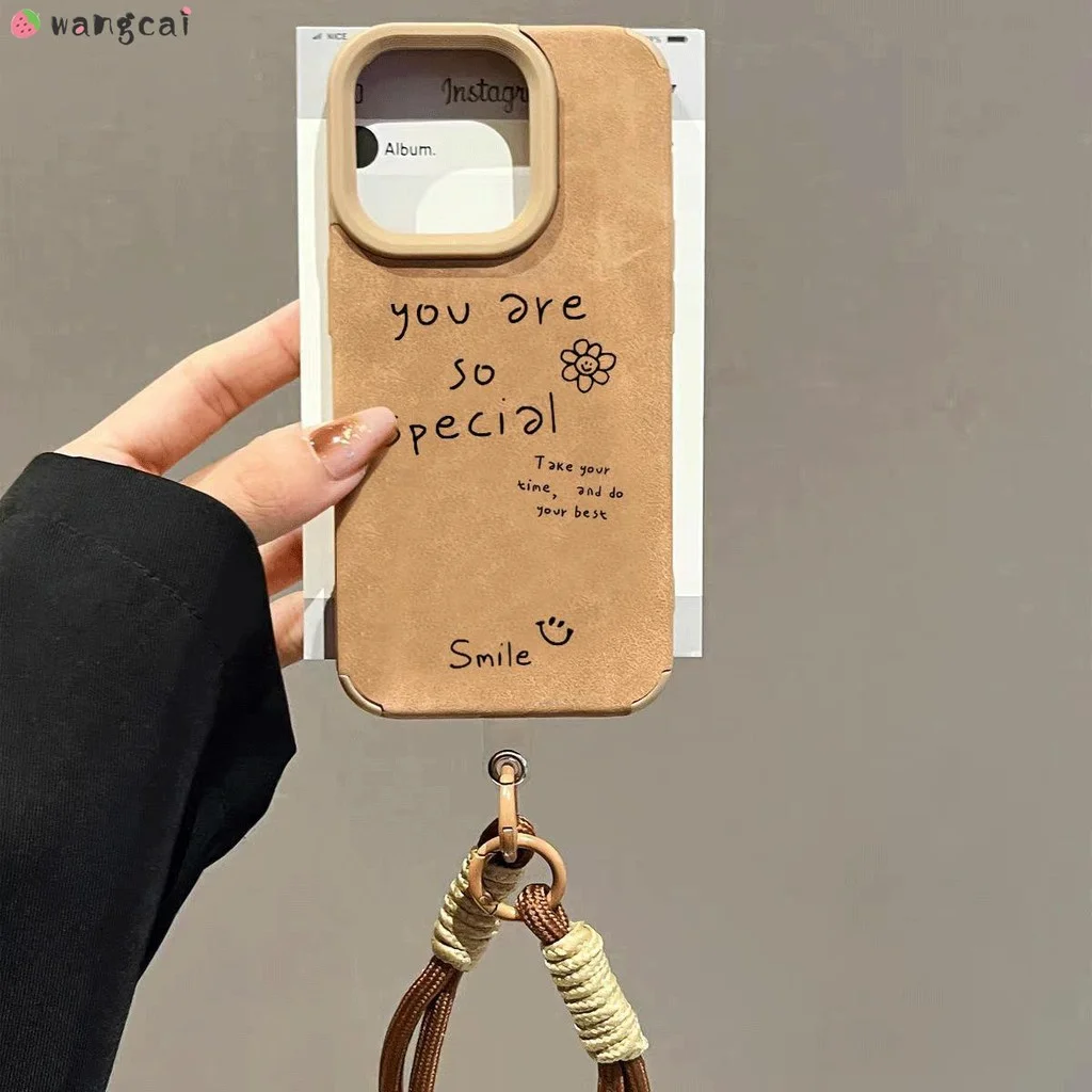 

Phone Case With Lanyard Strap For Vivo Y500 Pro Y39 T4X 5G Y29 4G IQOO Z10X Z10 Turbo Neo 11 10 Pro 15 13 X50 Smile Flower Cover