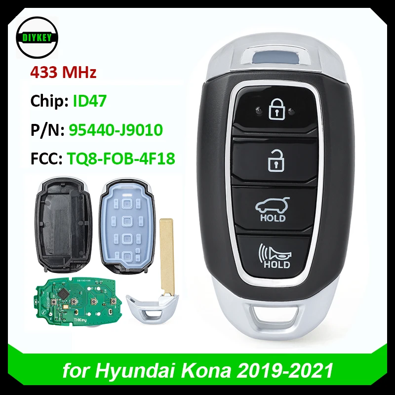 

DIYKEY 95440-J9010 ,TQ8-FOB-4F18 Smart Keyless Go Remote Key Fob for Hyundai Kona 2019 2020 2021 With 4 Buttons 433MHz ID47 Chip