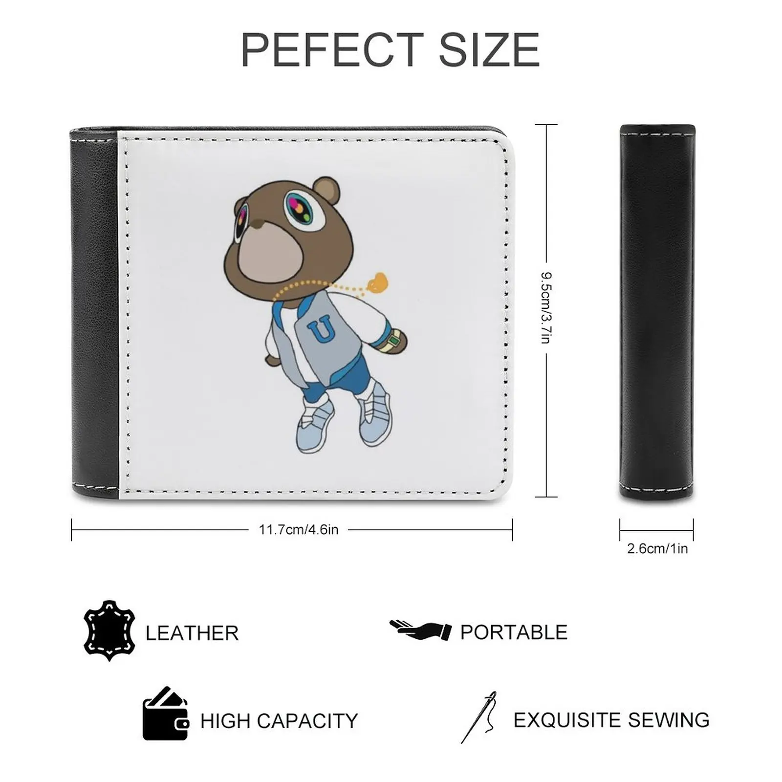 Kanye West Graduation Bear Leather Wallet Men Classic Black Purse Credit Card Holder Fashion Men's Wallet Kanye West Kanye Ye