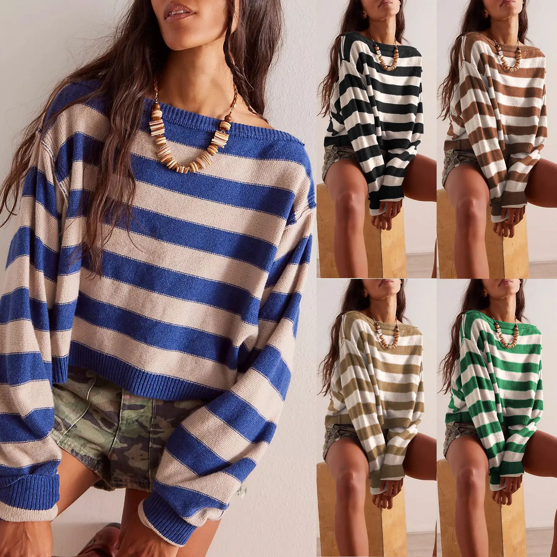 Pullover Loose Sweater Striped Short Knitwear Girls