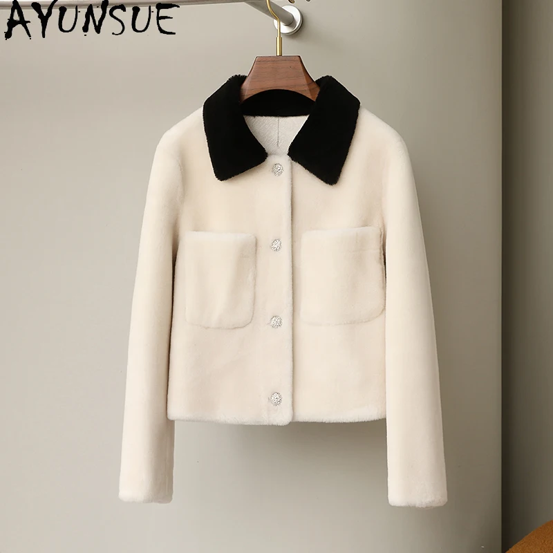 

AYUNSUE женская куртка из натуральной шерсти, осенне-зимняя элегантная короткая дубленка для женщин, одежда, куртка из овечьего меха Abrigo Mujer