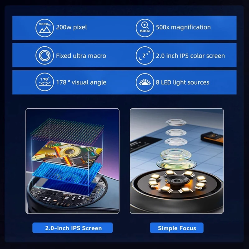 500x-デジタル顕微鏡、修理検査ツール用のハンドヘルドポータブル拡大鏡、pcb-smd-はんだ付け、科学研究-abys