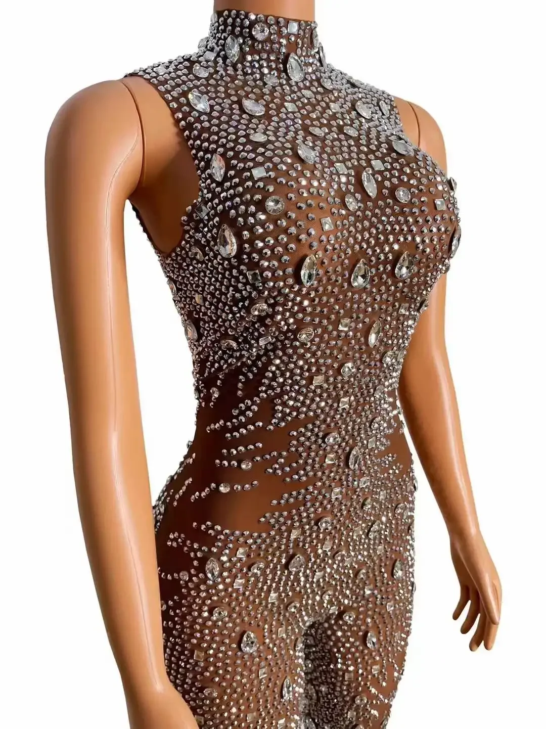 女性のためのきらびやかなラインストーンジャンプスーツ,ノースリーブ,セクシー,誕生日パーティー,ステージパフォーマンス,ドラッグクイーン,ダンスポールの衣装,2024