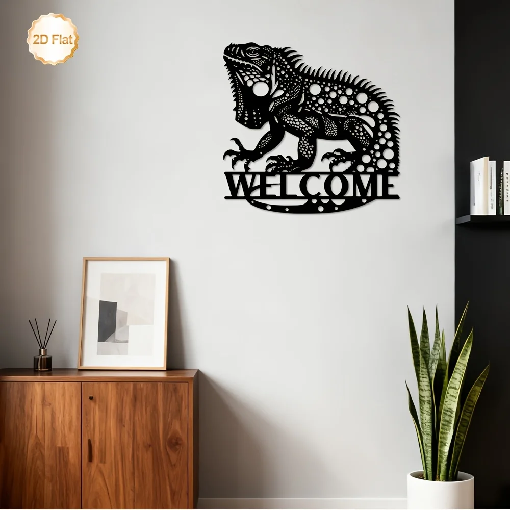 CIFBUY Metal Wall Art Iguana Sculpture Iron Welcome Sign for Indoor Outdoor Living Room Bedroom Porch Entryway Home Decor