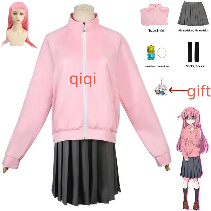 

Bocchi The Rock Gotou Hitori Косплей Костюм Gotou Hitori Косплей Костюм JK Униформа Розовая Куртка Юбка Парик Костюм Аниме Косплей