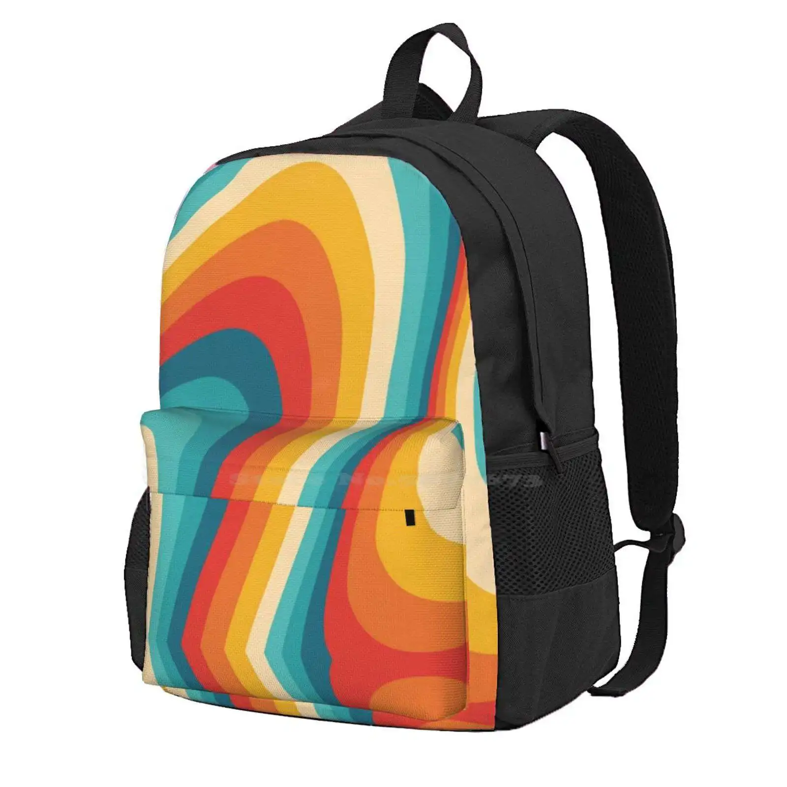 70S Retro Aesthetic Hot Sale Schoolbag Backpack Fashion Bags Vintage Aesthetic Fluid Motion 80S Hippie Bohemian Rainbow Blue