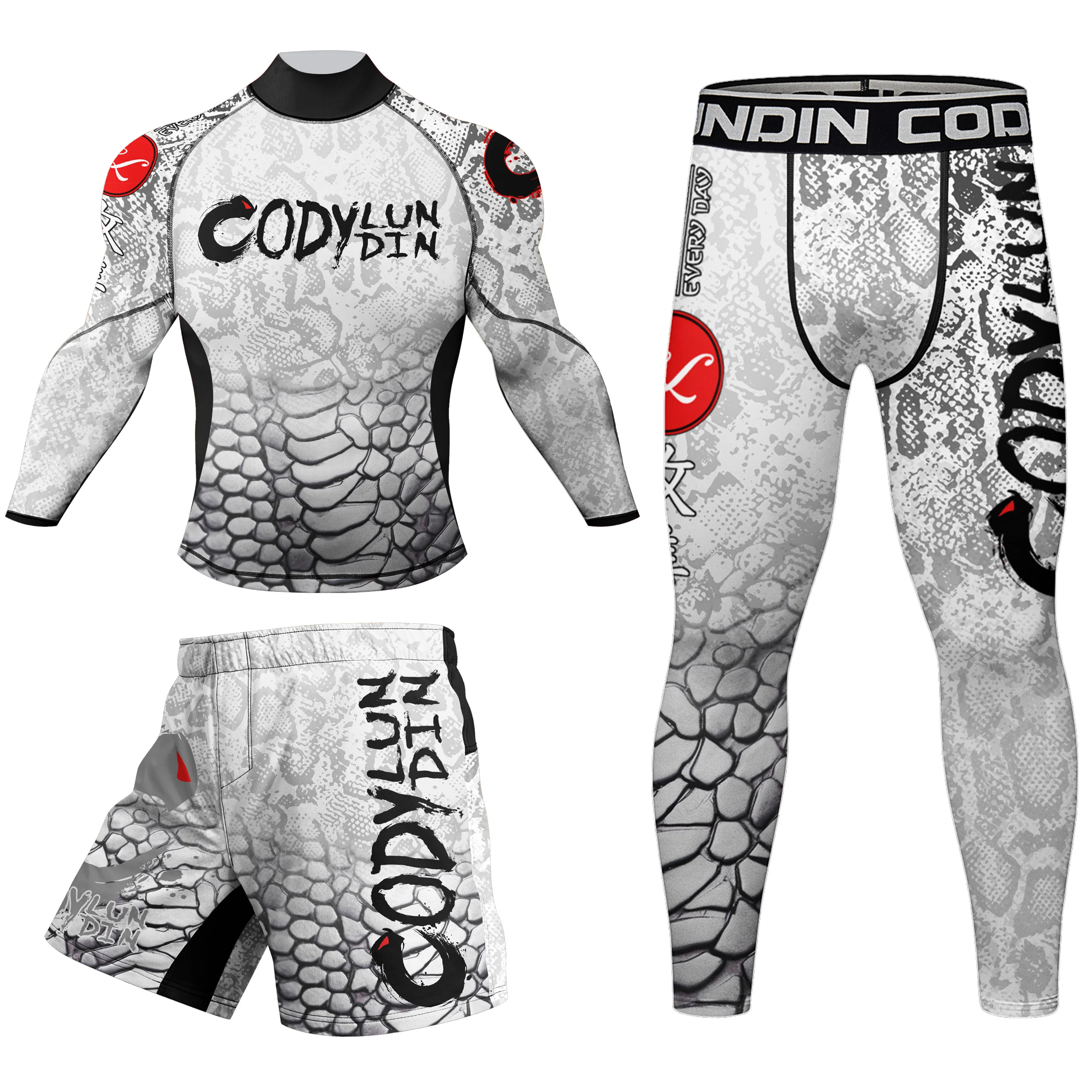 Trajes deportivos de compresión con estampado de sublimación de fábrica, conjunto protector de erupción BJJ MMA, diseño OEM de alta calidad