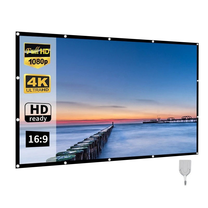 Tragbare Projektor-Leinwand für Heimkino im Freien, HD, weiß, faltbar, knitterfrei (84 Zoll) – PZZW