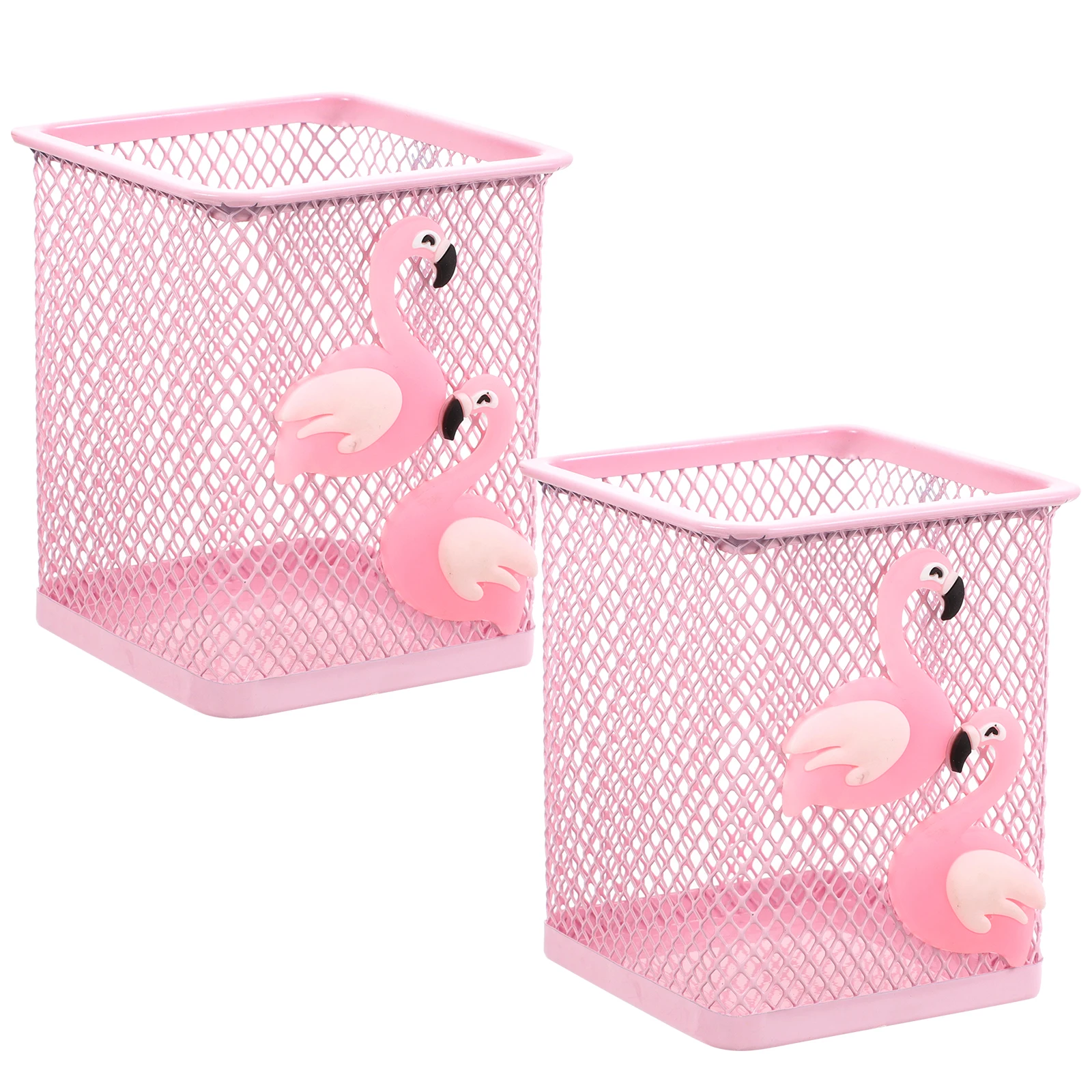 

2pcs Square Mesh Flamingo Pencil Pen Pencil Holder Holder For Desk Cup Desk Organizer Metal Container Storage