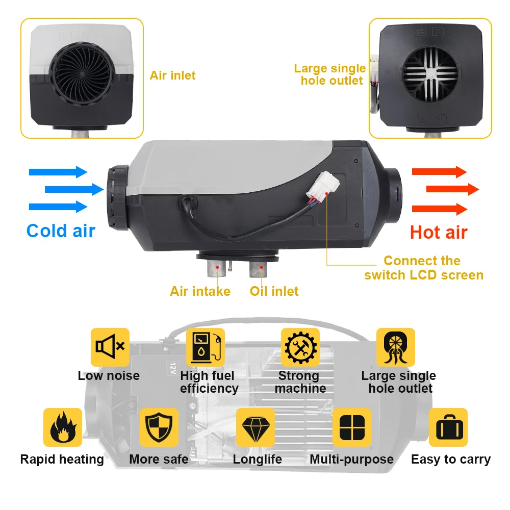 12V 24V Parking Heater 5-8KW Split Machine Suitable For Various Vehicle Models With Switch Wiring Harness Remote Control